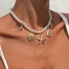 PuRui Fashion Temperament Imitation Zircon Choker Necklace for Women Summer Beach Starfish Conch Pendant Bohemia Zircon Gift