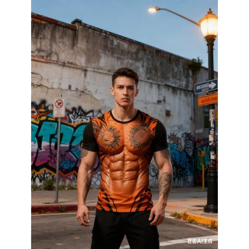 Moda Uomo T-shirt da Uomo Stampata 3D Girocollo Manica Corta Trendy Streetwear