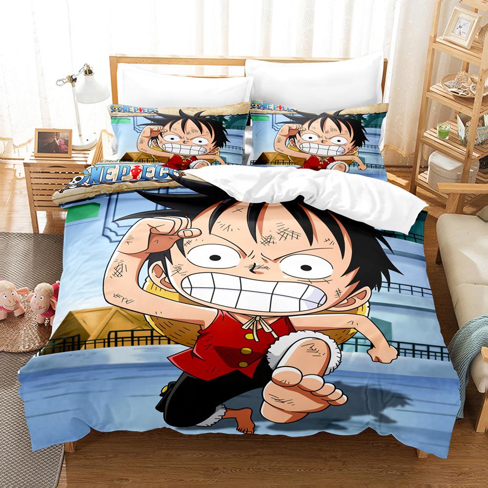 Bedding Three-Piece Set 3D Digital Printing Cartoon One Piece Luffy Series Polyester Abrasive Quilt Cover