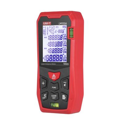 UNI-T LM100A Laserový měřič vzdálenosti 100 m se 2 úrovněmi bublinek LCD podsvícený displej Pythagorean