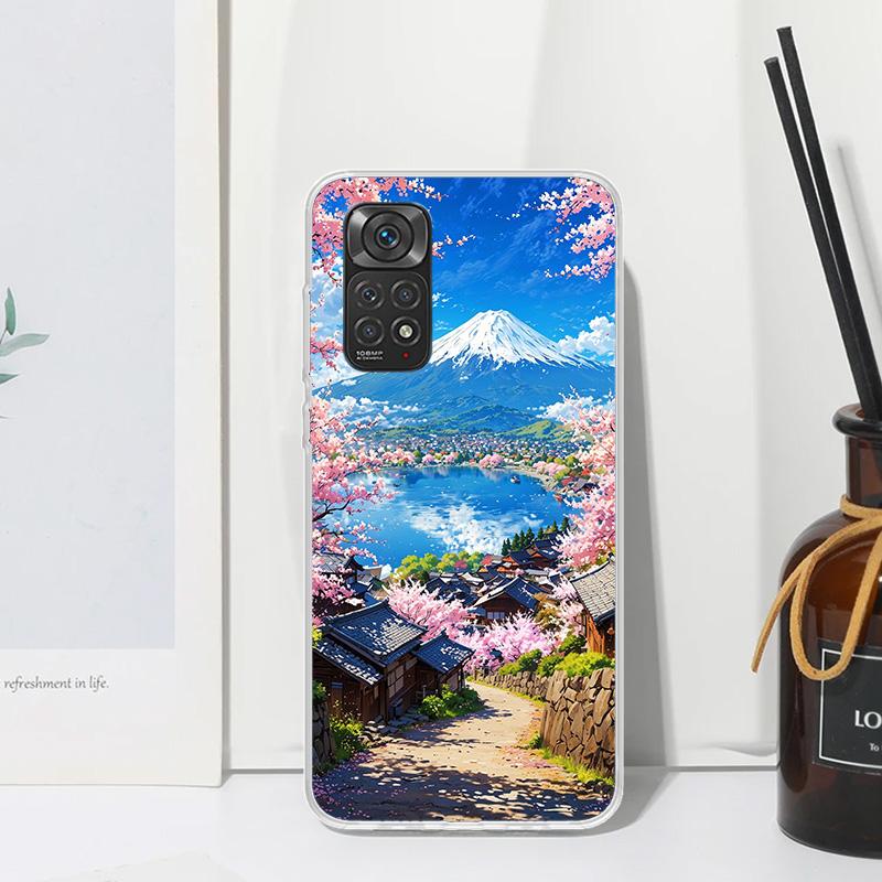 Japanese Cherry Mount Fuji Phone Case For Xiaomi Redmi Note 15 13 14S 14 Pro Plus 12S 11S 10S 12 11E 10 11T Art Fundas Back Cove
