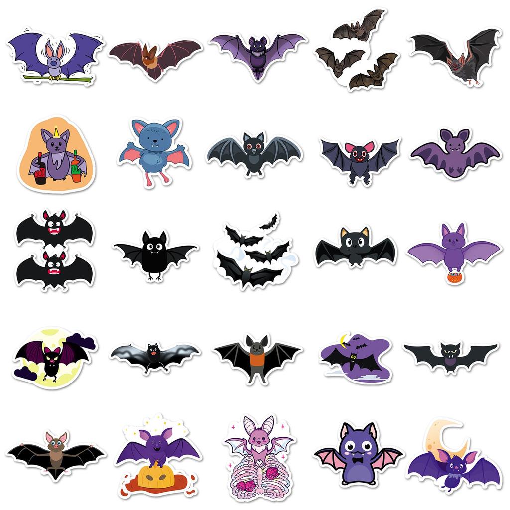 50 Waterproof Bat Animal Stickers for Luggage, Halloween Decor, Skateboard, Laptop, Tablet, and Water Cup (50 Sheets)
