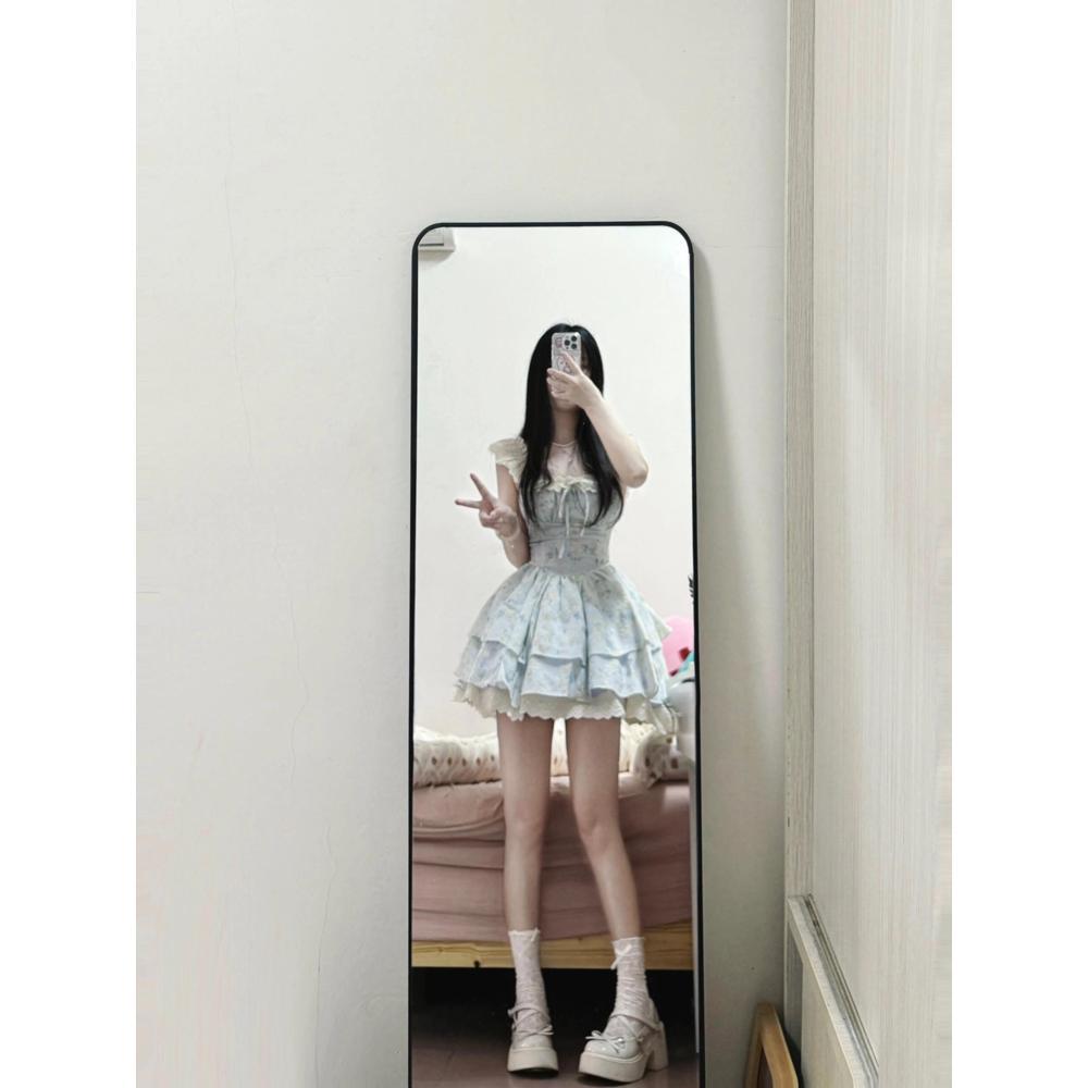 Girls French Floral Dress, Small Flying Sleeves, Princess Cake Dress, Waist Tutu Skirt, Children's Summer First Love, Milk Sweet