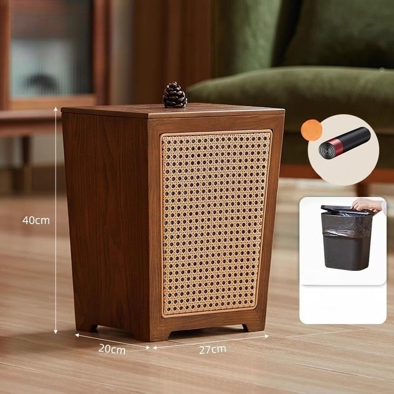 Wooden Trash Can Large Capacity Kitchen Trash Bin Japanese Vintage Aesthetic Garbage Bins Household Cleaning Tool Accessories
