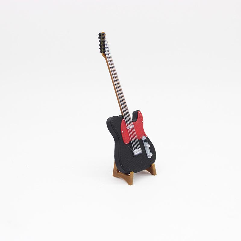 Miniature Dollhouse Electric Guitar with Stand - 1:12 Scale Model Instrument Decor