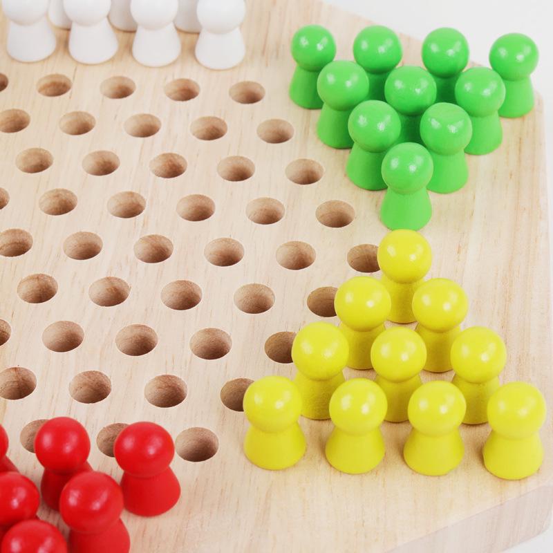 Wooden Hexagonal Children's Checkers Game: Interactive Educational Toy for Boys & Girls Ages 3-6
