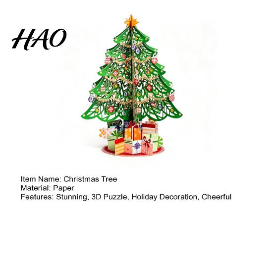 Artificial Paper Xmas Tree 3D Puzzle Christmas Decoration, Holiday Desktop Ornaments Small Tabletop Decoration with Star Topper And Gift Box for Home