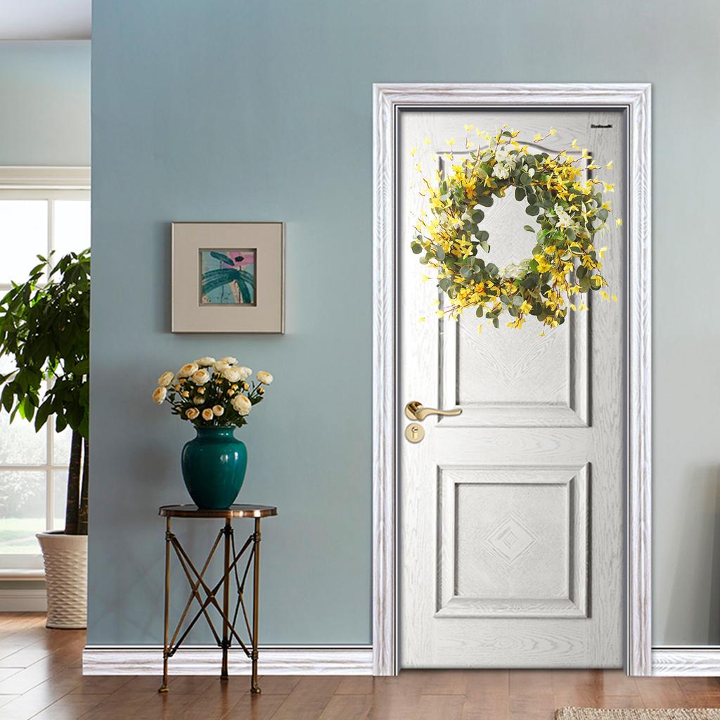 Artificial Spring Wreath for Front Door Yellow Flower Floral Wreath for Indoor Outdoor Home Decor 19.7in Outer Diameter