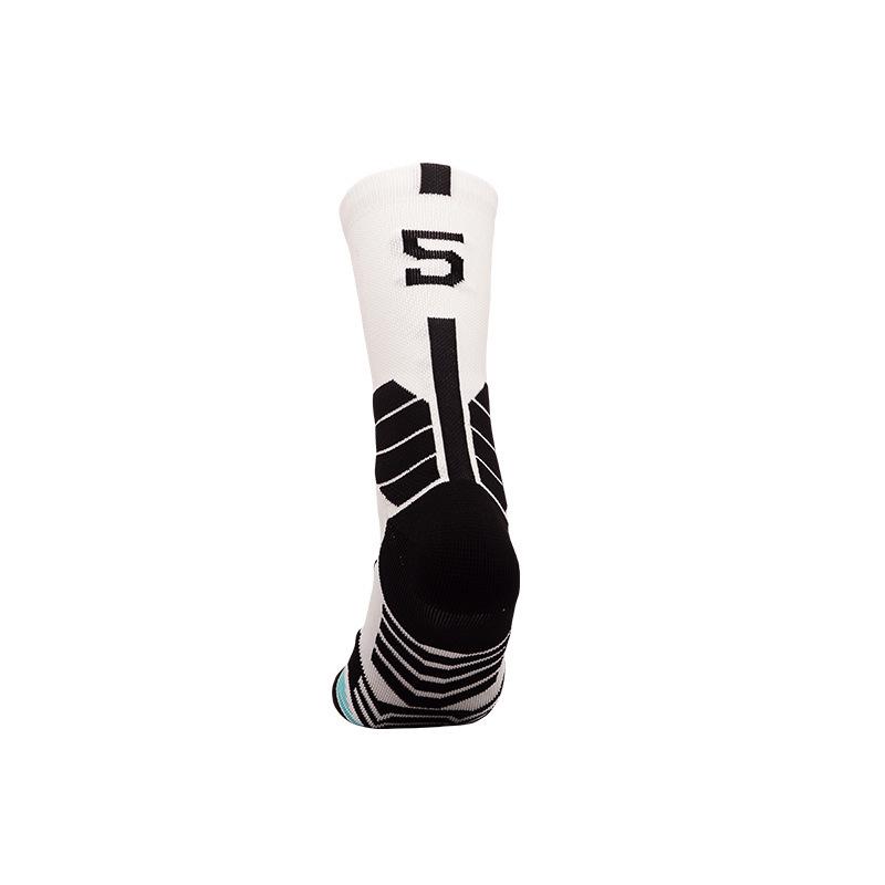 Men's Black and White Breathable Shock-Absorbing Basketball Socks
