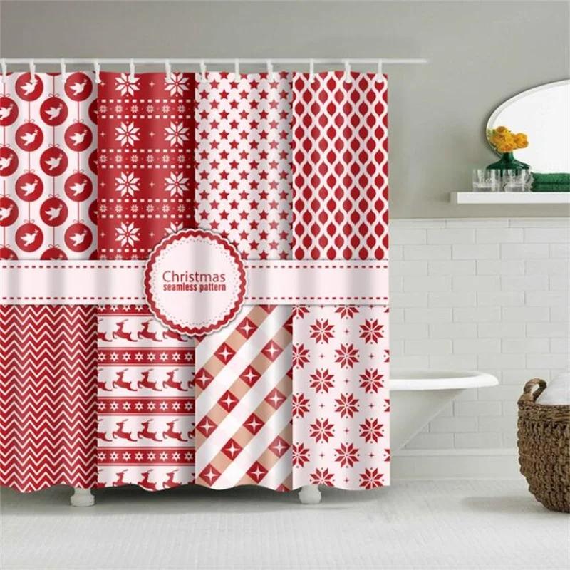 Merry Christmas Shower Curtain Christmas Home Decor Snowman Santa Claus Bathroom Curtain Polyester Fabric Bath Screen with Hooks