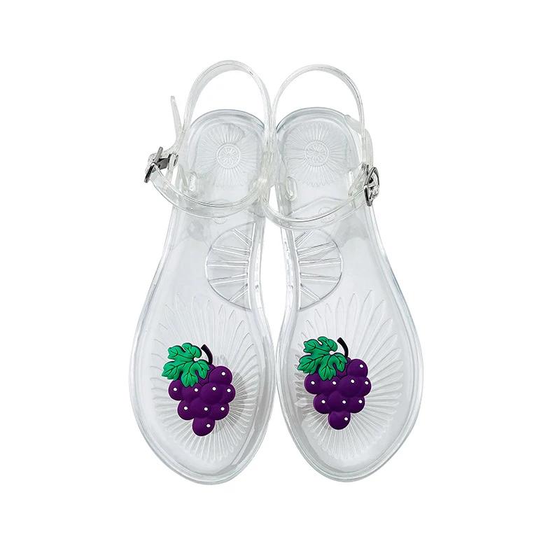 Fashion Women Fruit Sandals Transparent PVC Flat Flip-flop Sandal Ladies 2025 Summer Outdoor Fashion Non-slip Buckle Strap Beach Shoes