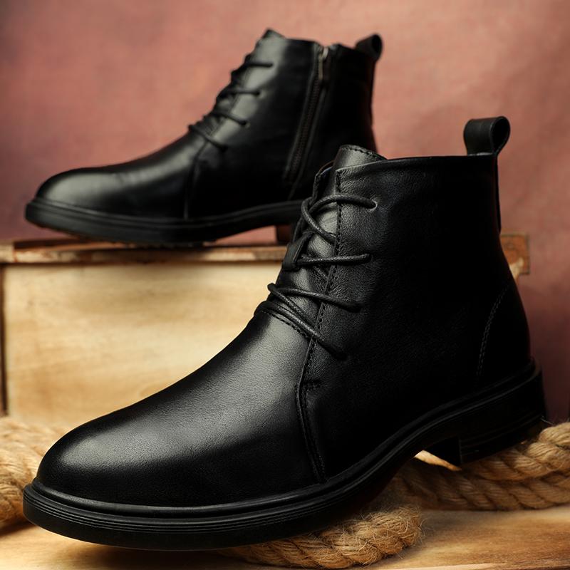 Fashion Genuine Leather Men's High Top Boots High Quality Motorcycle Boots Fashion Outdoor Men Lace Up Ankle Boots Non-Slip Male Botas