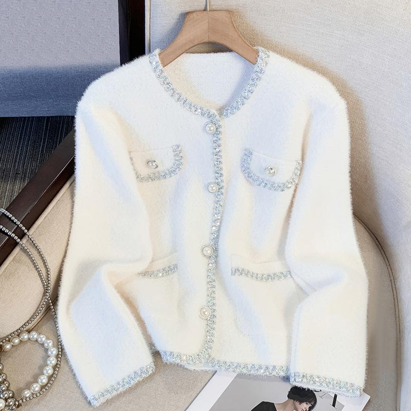 

Черный вязаный кардиган свободная куртка для женщин осень и зима модный свитер легкий роскошный шикарный топ XL белый