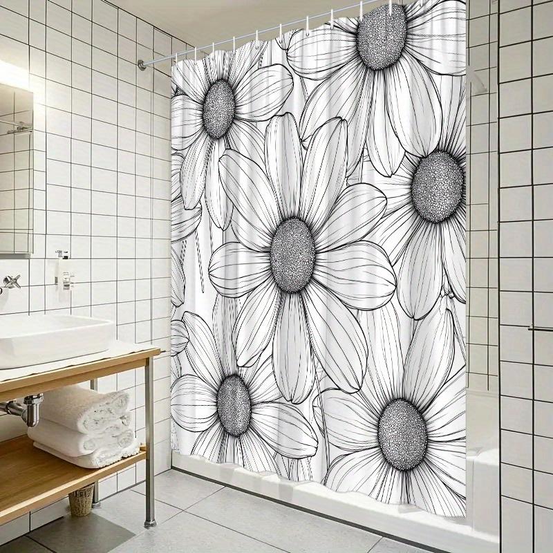 Elegant Daisy Cluster Shower Curtain - Black & White Botanical Art, Polyester, Washable Bath Decor For Modern Interiors