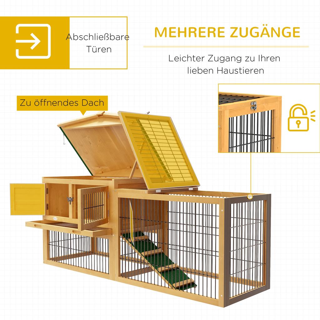 Wooden Rabbit Hutch with Outdoor Run Yellow