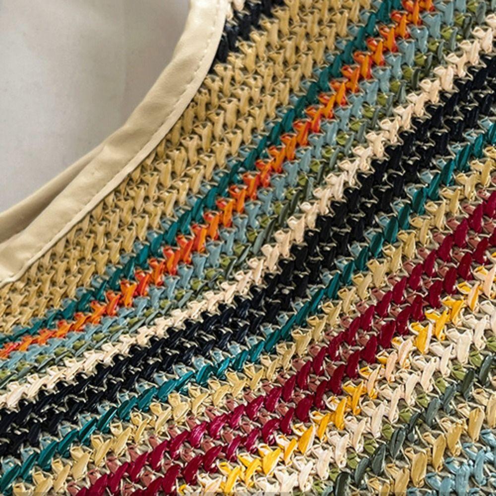 Large Capacity Weave Straw Bag Bohemian Style Hollow Tote Bag Fashion Rainbow Beach Bag Spring