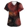 Women's Fashion Printed Short Sleeve V Neck Pattern Tops Pocket Working T-shirts