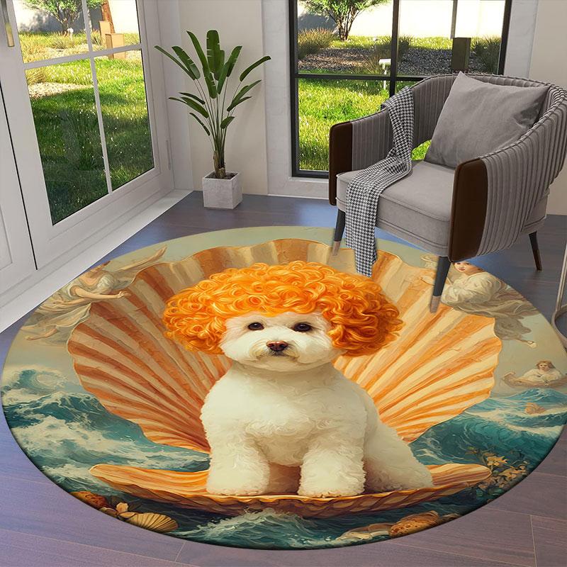 Cute animals with oil painting textureRound Area Rug,Carpet Rug for Living Room Bedroom Sofa Playroom Decor,Non-slip Floor Mat