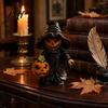 Portable Jack-o'-lantern Ornament Halloween Witch Statue with Pumpkin Cute In Pointed Hat & Black Robe Resin Gothic Dark Atmosphere Decor