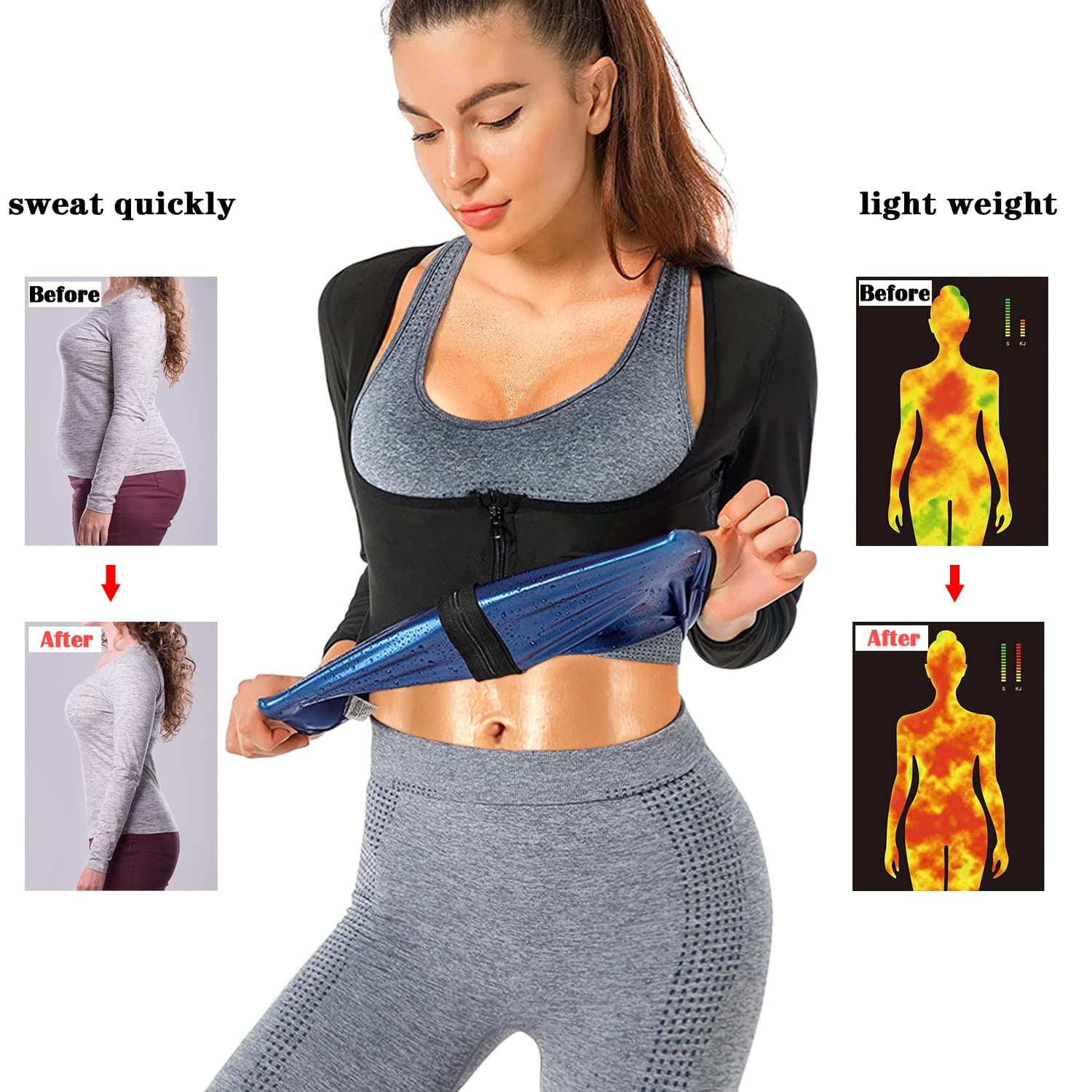 Combinaison Sauna 3 En 1 Pour Femme - Manches Longues - Vêtement De Sudation Pour Perte De Poids Et Sport - 10