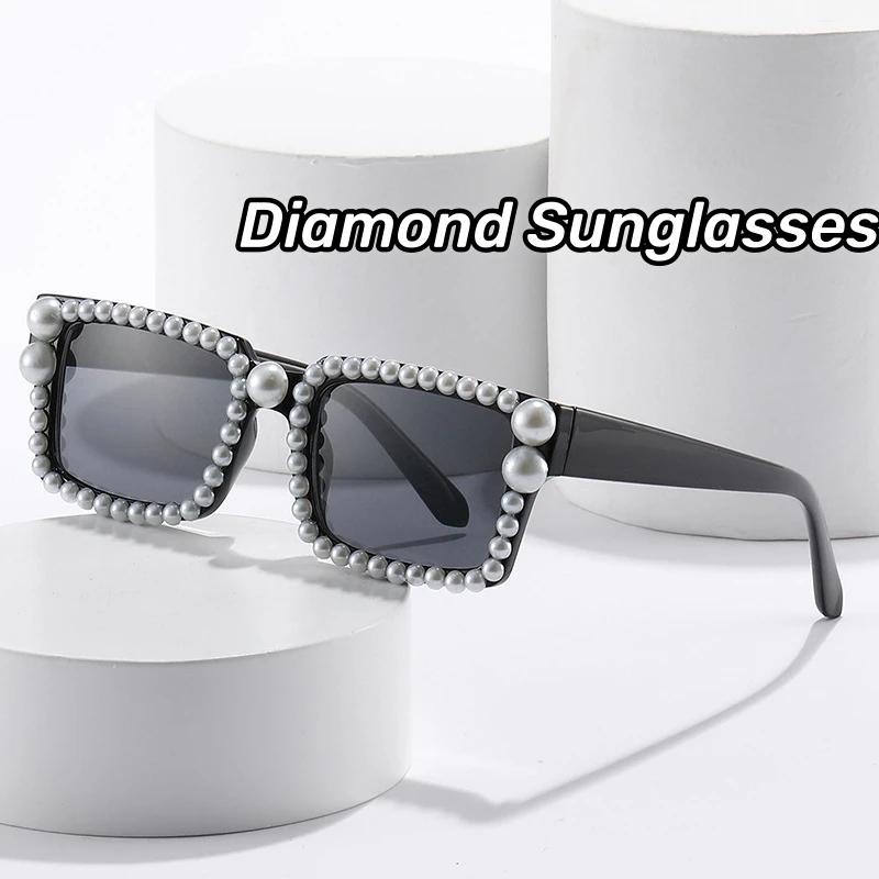 Fashion Women Fashion Pearl Sunglasses Unisex Outdoor Small Frame Jelly Color UV400 Sun Glasses Trendy Square Hip Hop Glasses for Ladies
