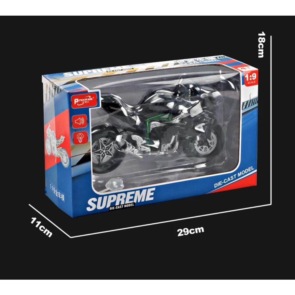 1/9 Kawasaki H2R Alloy Model Ignite Motorcycle with Spray Model Ignite Start Alloy Simulation Children Motorcycle Toy Gift