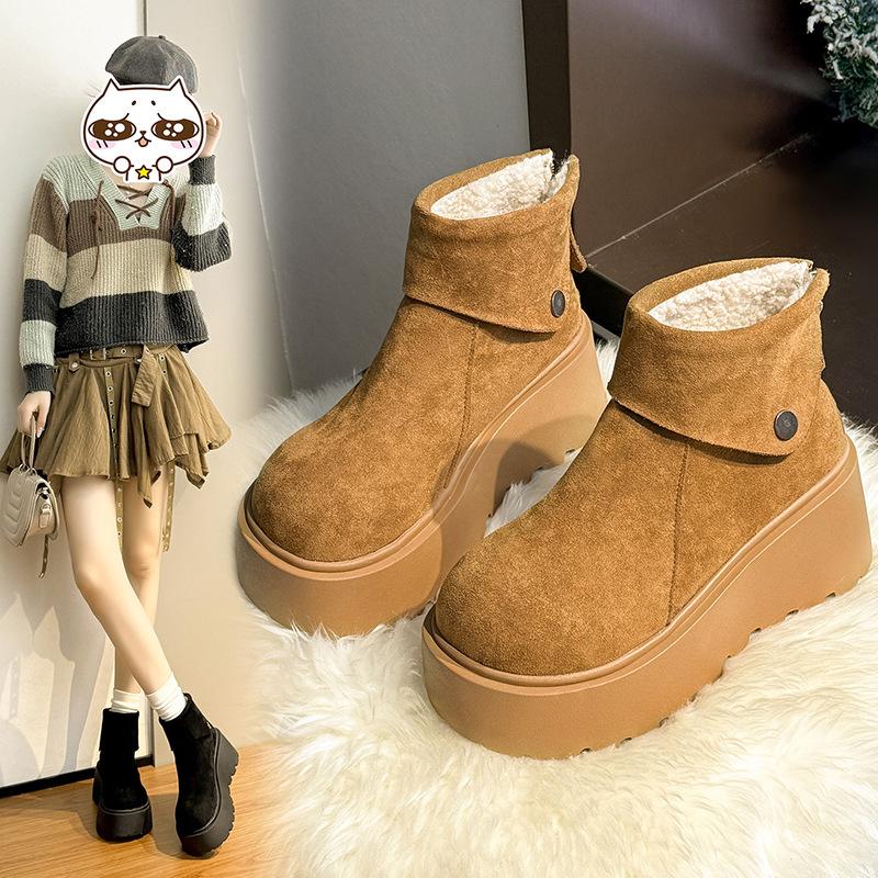 Women's Large Size Thickened Winter Warm Fur One Snow Boots Thickened Lining Ankle Boots Non-slip Hiking Sports Big Head Cotton Shoes