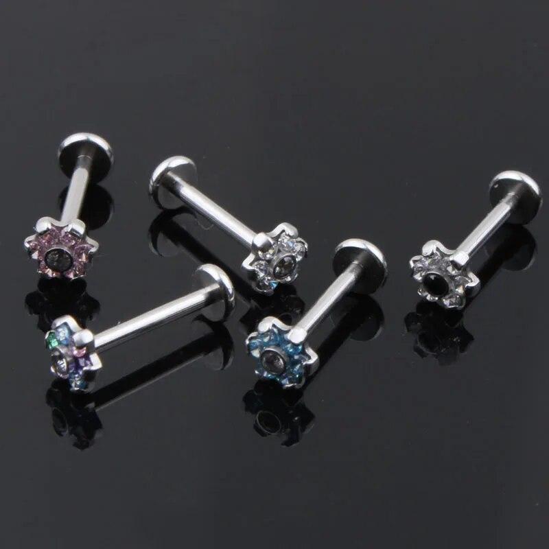 1pcs Labret Ring Lip Piercing Crystal Fashion Body Jewelry 316L Stainless Steel 16G Zircon Tragus Earring