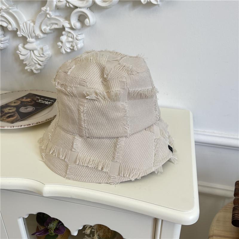 Rough Cloth Bucket Hat Women's Outdoor Travel Face Cover Plain Bucket Hat Foldable Retro Versatile Basin Hat