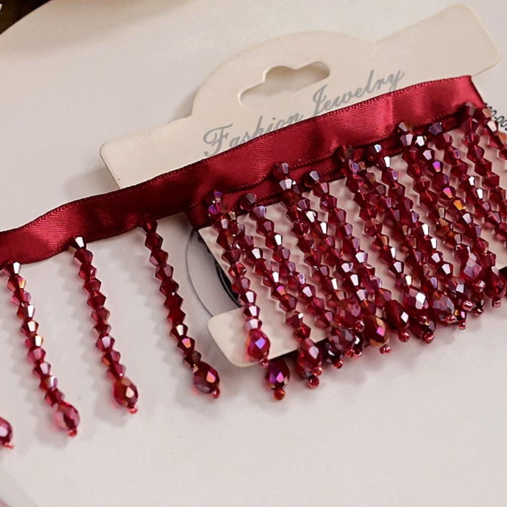 New 5.5CM Wide Crystal Pendant Beaded Fringe DIY Lace Decorative Trim Tassel Fringe Headwear Decoration
