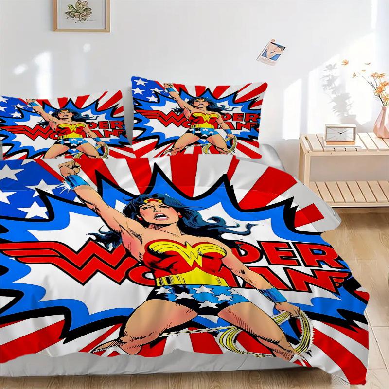 

3pcs Wonder Woman Cover Set, Bedding Set, Soft Comfortable Duvet Cover, For Bedroom, Guest Room (1*Duvet Cover + 2*Pillowcases, Without Core 135x200cm