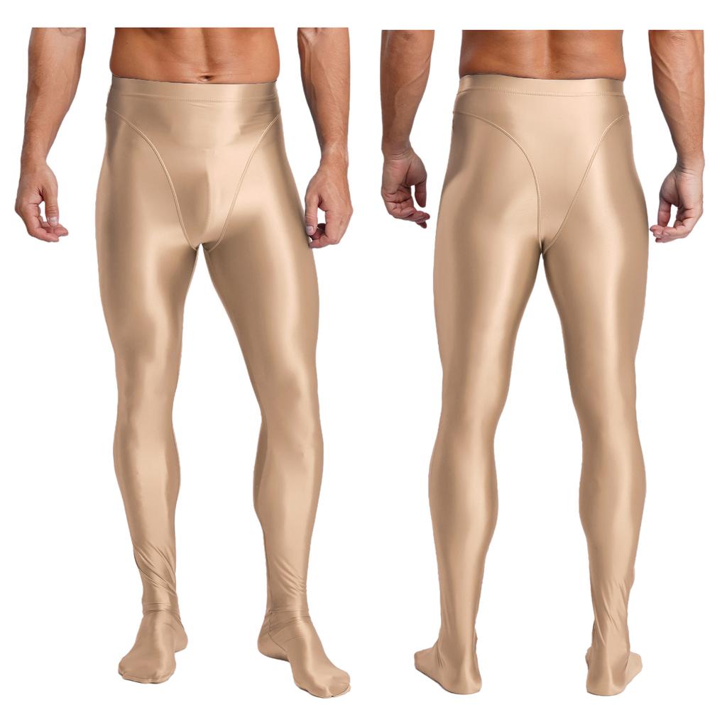 Mens Glossy Stretchy High Waist Fake Two Piece Tights Pants Leggings Yoga Wear