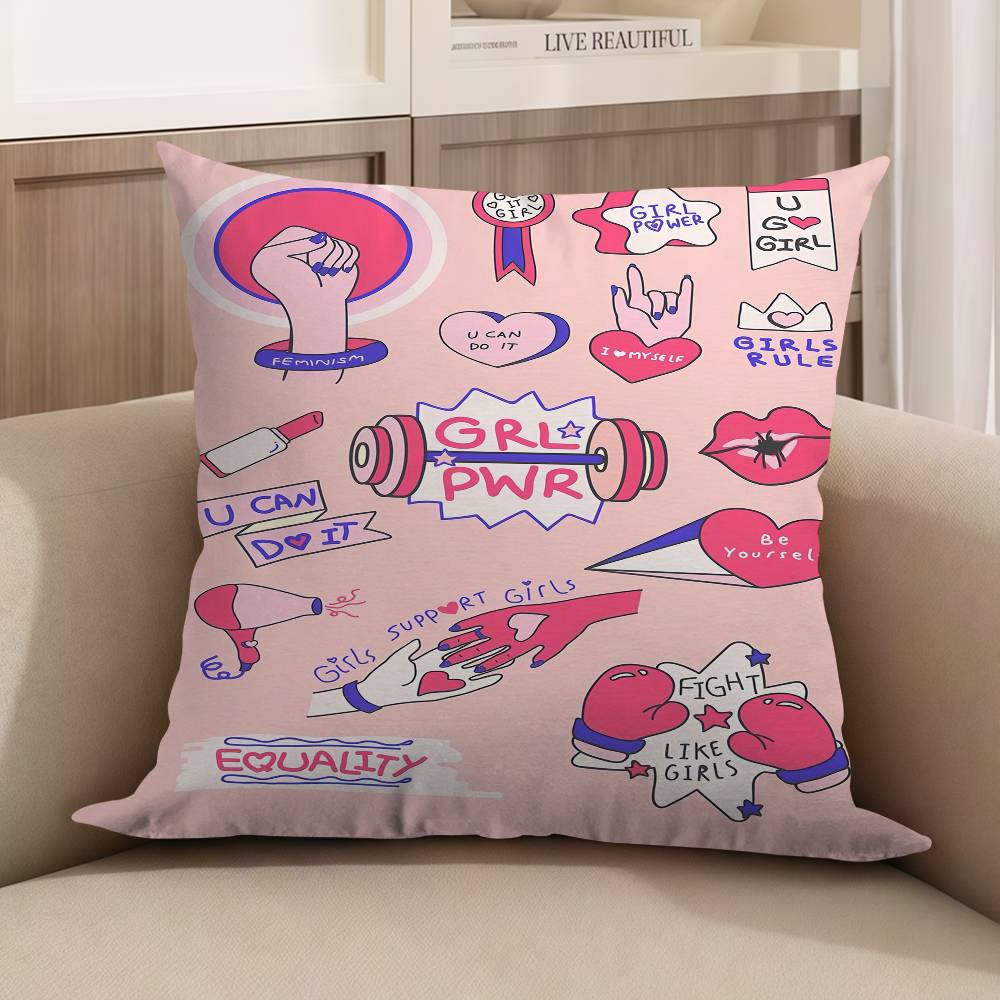 1PC Feminist Fashion Art Pink Girl Power Cushion Cover Polyester Sofa Cushions Decorative Pillows Home Decoration Pillowcover