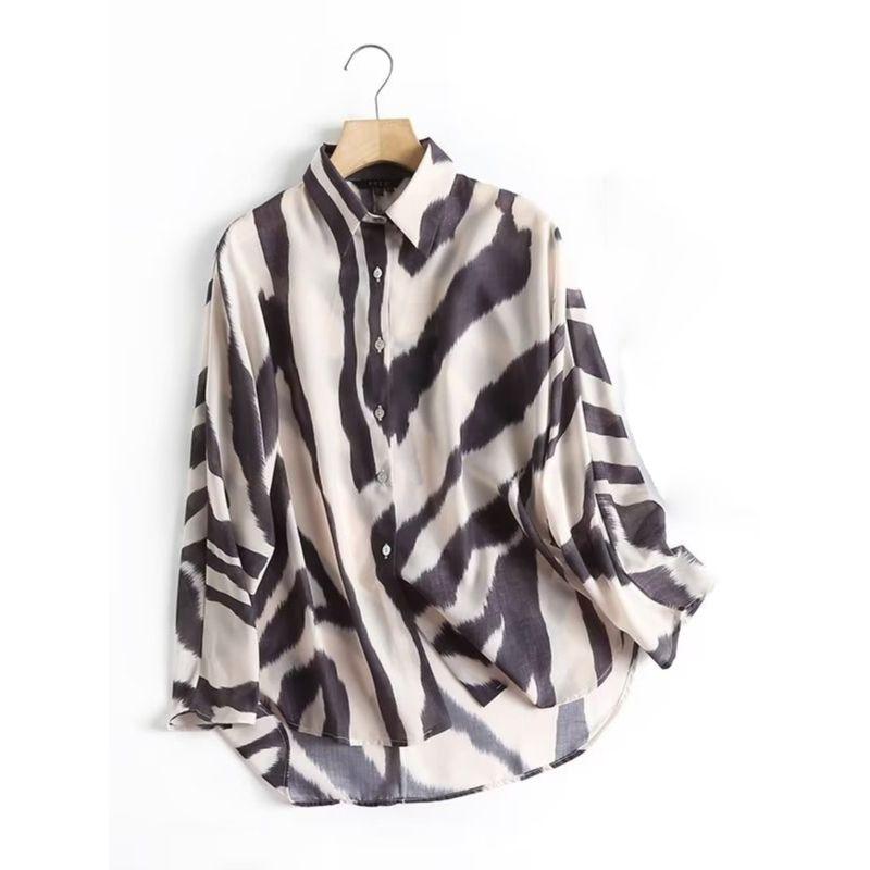 MD Women Clothes Summer New Casual Zebra Pattern Print Thin Silk Long Sleeve Shirts Female 05101818800