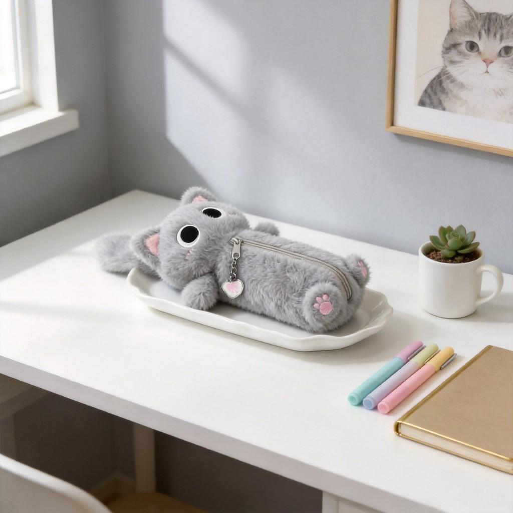 Plüsch-Siamesenkatze Federmäppchen mit großem Fassungsvermögen für Schreibtischaufbewahrung und als Geschenk