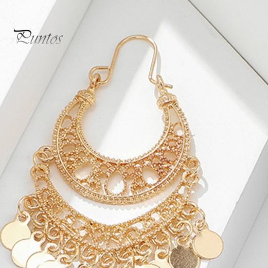 1 Pair Hanging Earrings Vintage Sequin Tassel U-shaped Hollow Out Exquisite Stainless Anti-allergy Bohemian Ethnic Party Prom Dangle Earrings