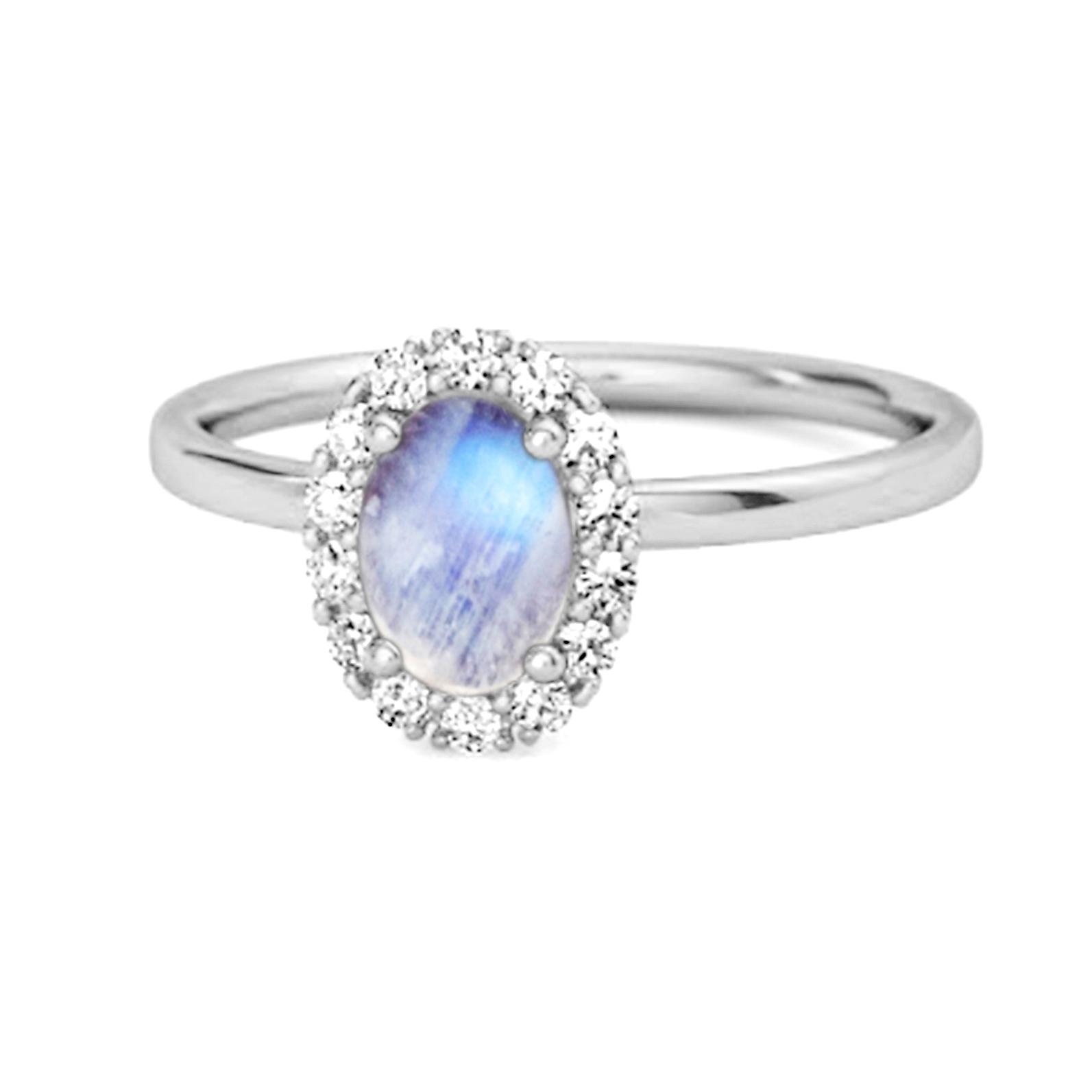 

Moonstone Solitaire Halo Accents Ring- 925 Sterling Silver 6 біле золото кольору