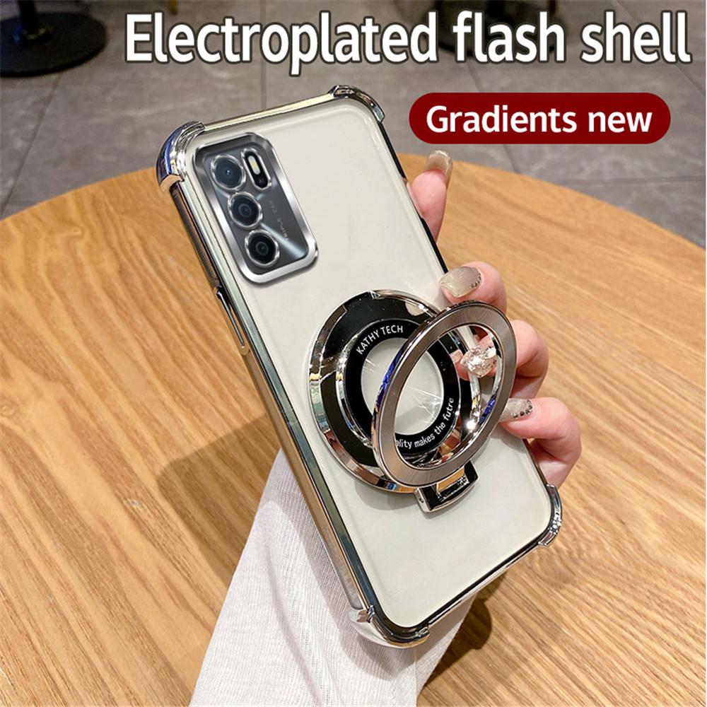 Glitter Shockproof Plating Bracket Phone Holder Case For OPPO A16 A16S A17 A15 A53 A36 A76 A5 A9 2020 A54S A53S Soft Stand Cover