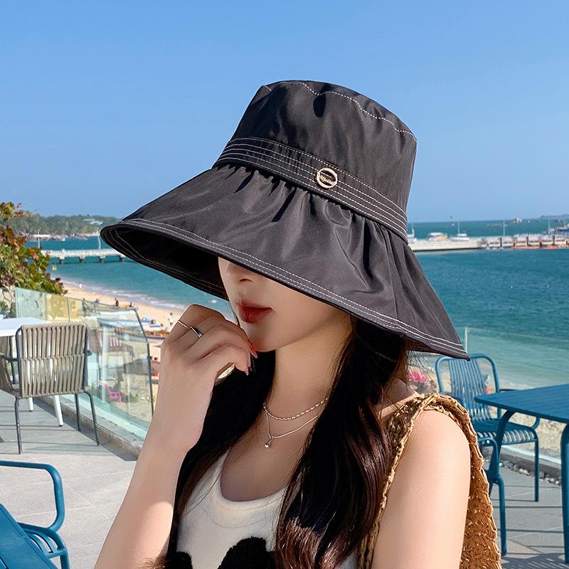 Drawstring Fisherman's Hat Children Spring and Summer Big Edge UV Protection Sun Hat Outdoor Beach Breathable Hat
