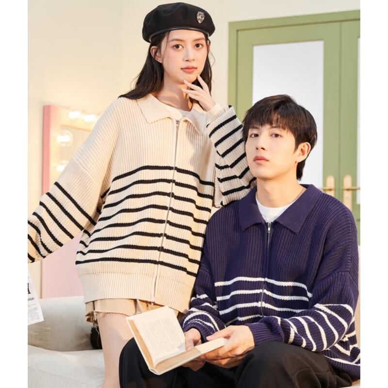 TonLion Couple's Striped Zip-Up Cardigan Sweater