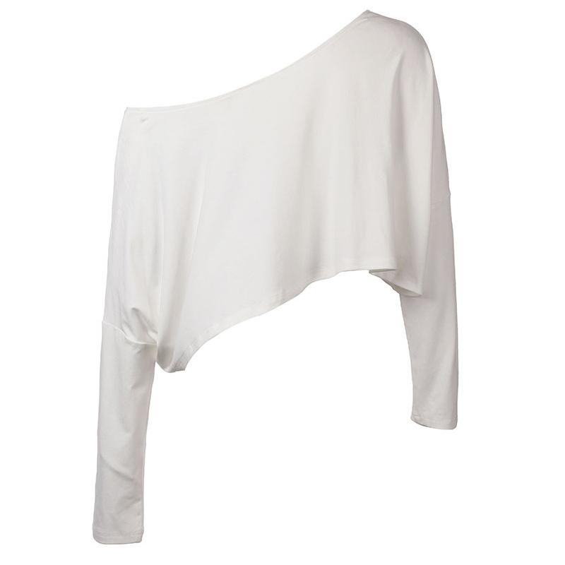 Streetwear Crop Top Off-shoulder Vintage Anni 2000 Bianco Manica Lunga Magliette Larghe Donna Casual Autunno y2k T-shirt Harajuku