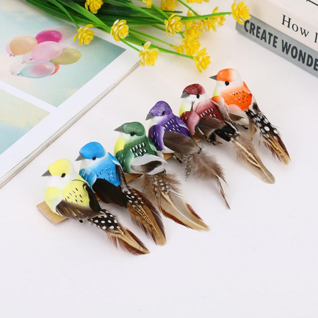 12PCS Fake Birds with Clips for Garden Decor Home Wedding Photography Props Realistic Foam Feather Craft Birds