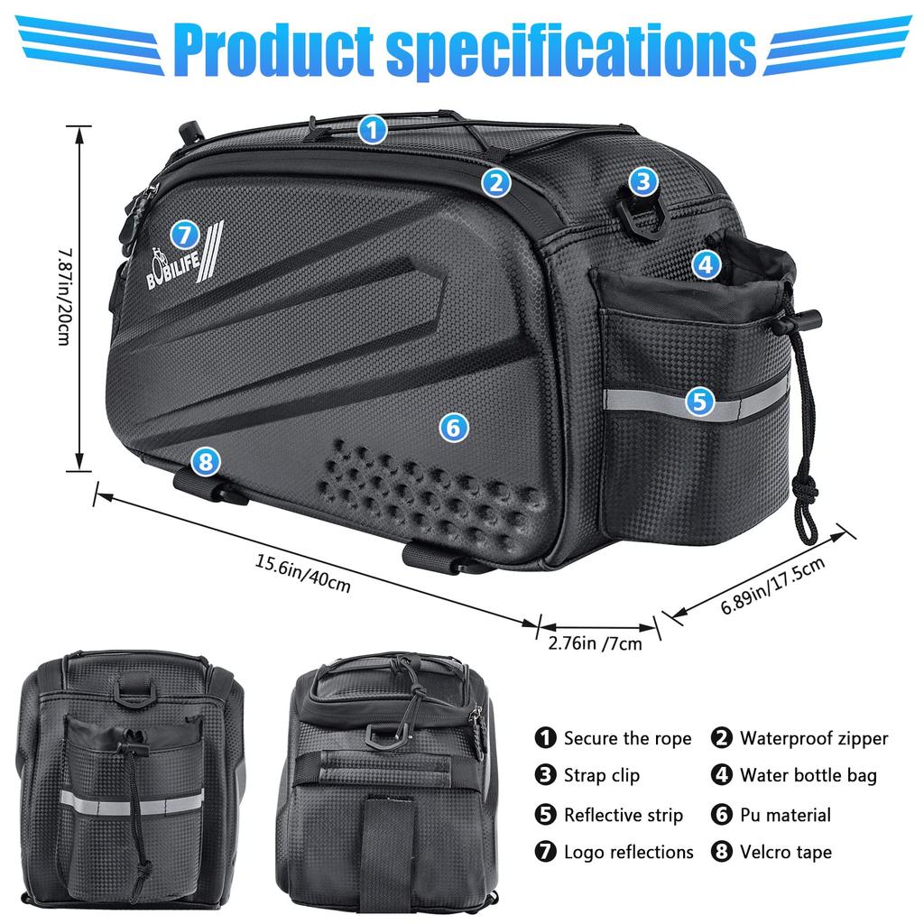BOBILIFE Bicycle Panniers - Trunk Bag, Rear Bike Rack Bag, Travel E-Bike Accessories, 17L-45L Cargo Carrier Bag