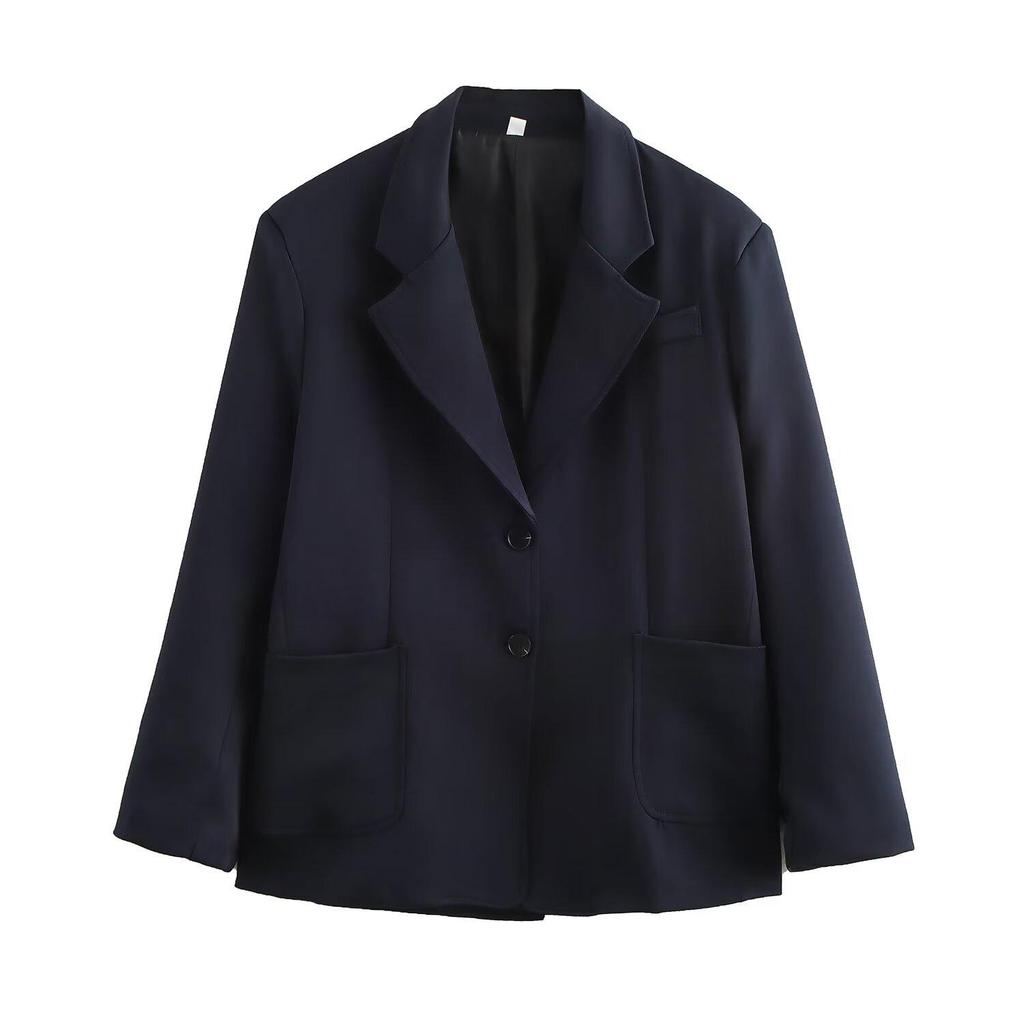 2024 Autumn Women's European-American Fashion Oversized Suit Jacket with Pocket Accents