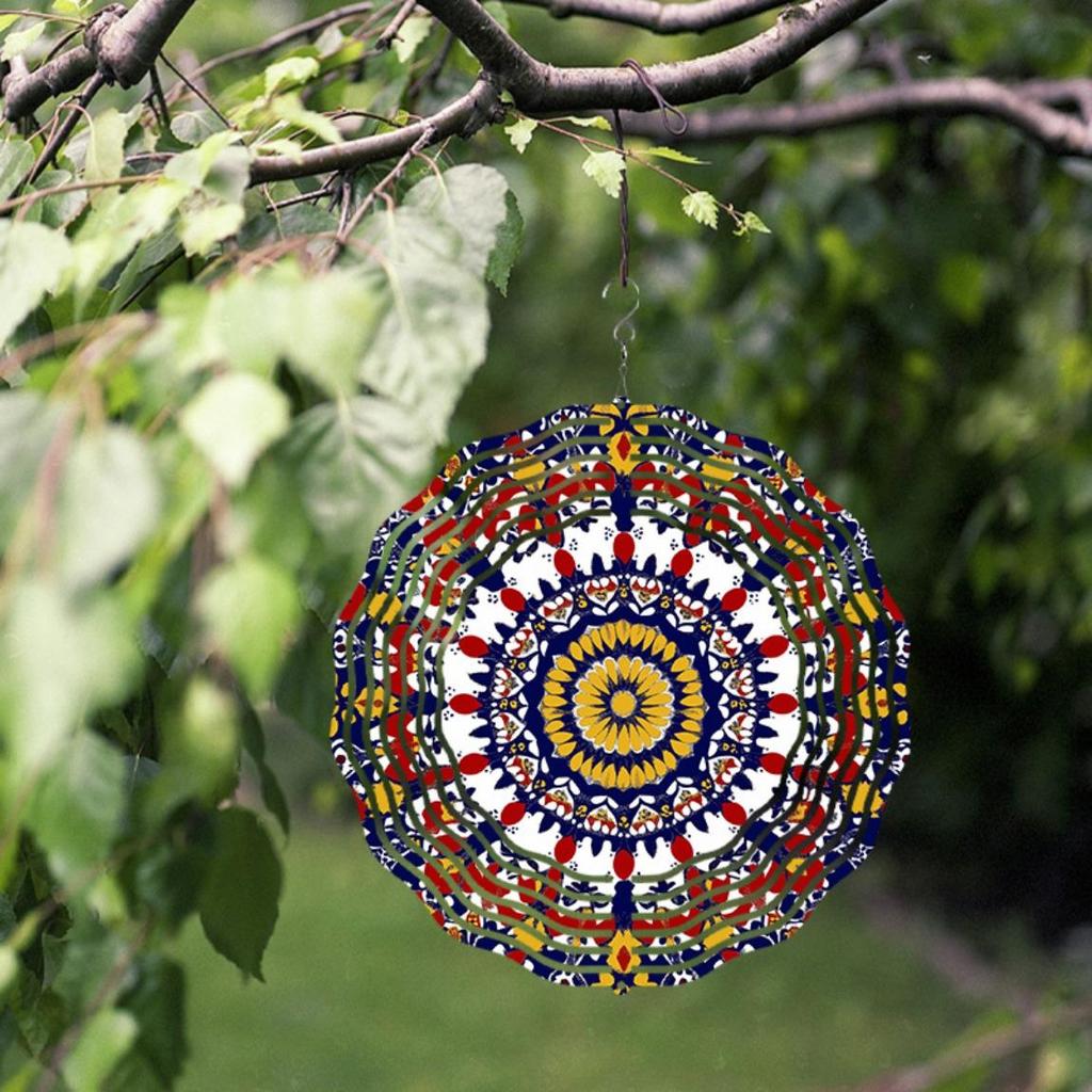 2D Spinning Wind Chime Outdoor Decor with Mandala Design for Garden Patio Balcony Hanging Ornament Wind Catcher Home Decoration