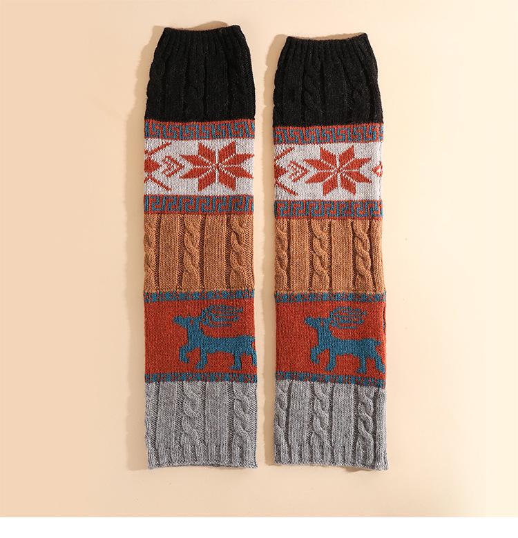 Reindeer Snowflake Knit Leg Warmers: Cozy Wool Knee Pads & Scrunch Socks for Autumn/Winter