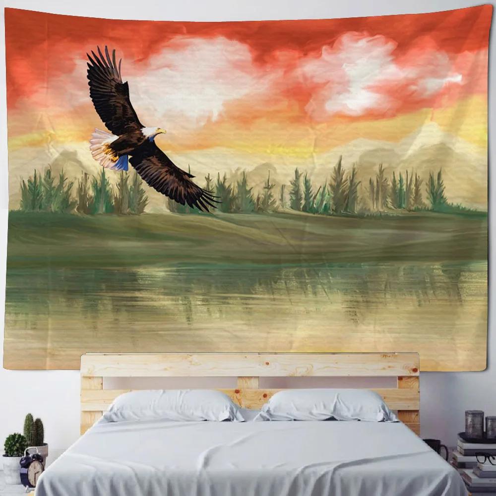 Large Eagle Wall Tapestry Vibrant Oil Painting Design Living Room Wall Hanging Cloth for Home Decoration