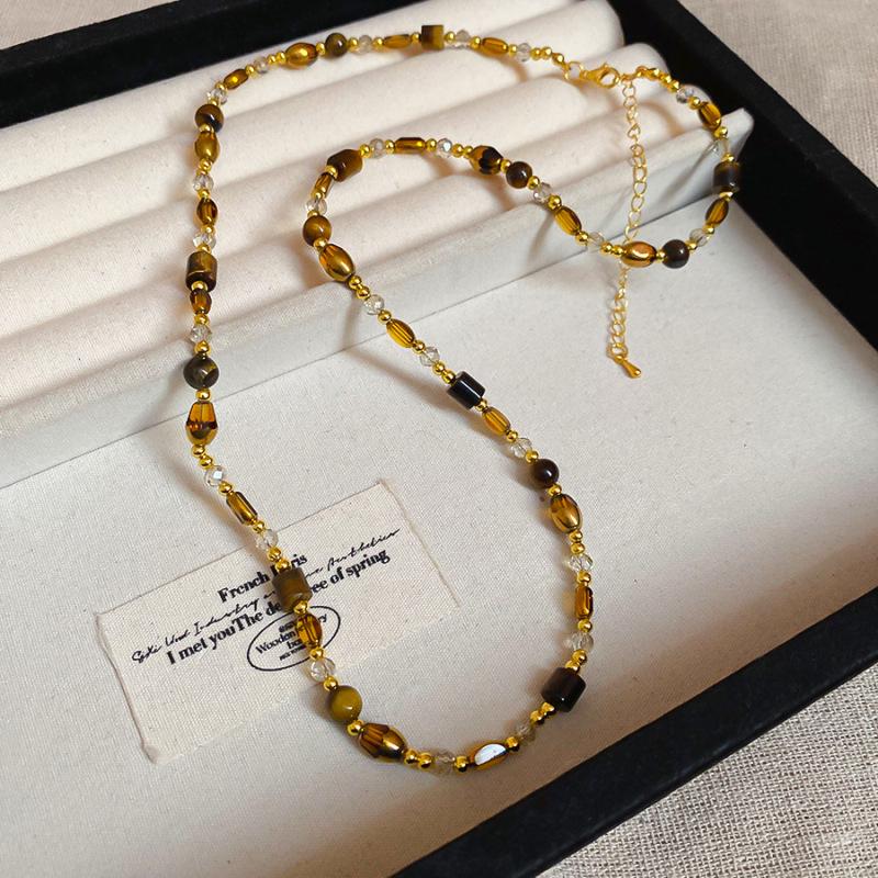 Maillard Vintage Oval Tiger Eye Long Necklace: Niche Light Luxury Sweater Chain for Women