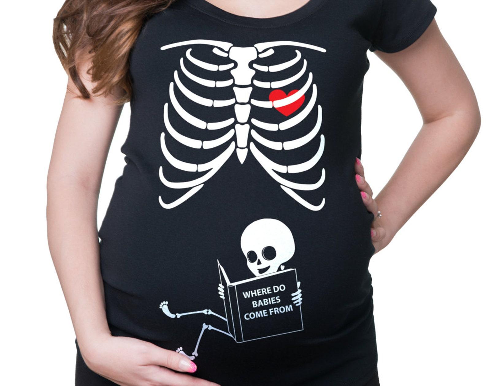 Skeleton Baby Maternity T-Shirt Where Do Babies Come From Funny X Ray Pregnancy Shirt 3XL