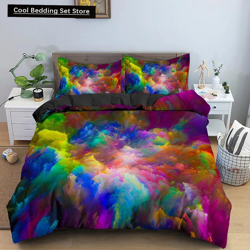 Comforter 3D Tie Dye King Queen Colorful Splash Ink Style Bedding Set For Kids Teens Adults Modern Art Polyester